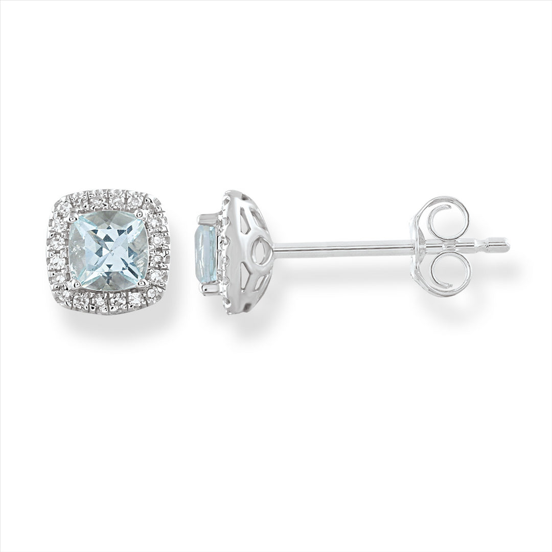 9K WG Aquamarine & Diamond Studs