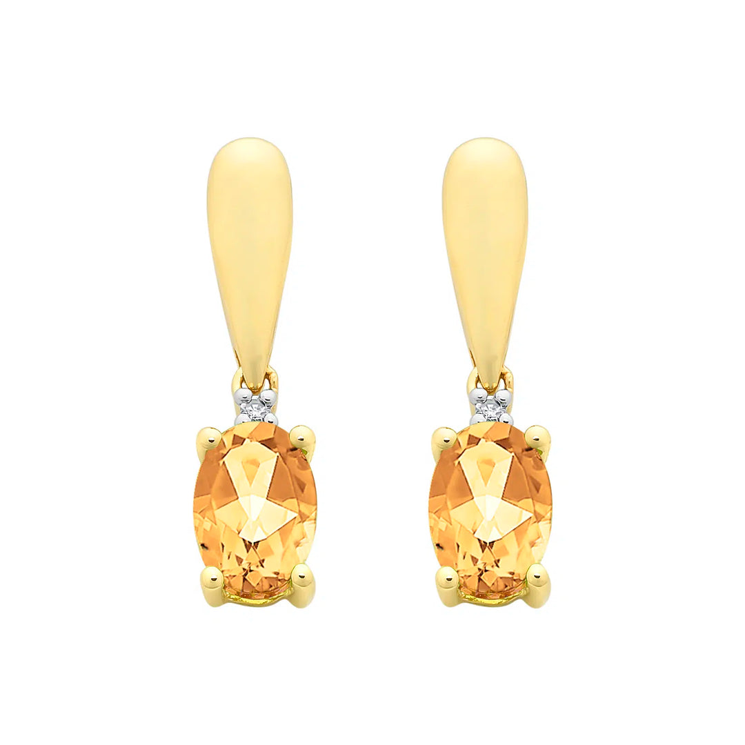 9K Yellow Gold Citrine & Diamond Studs