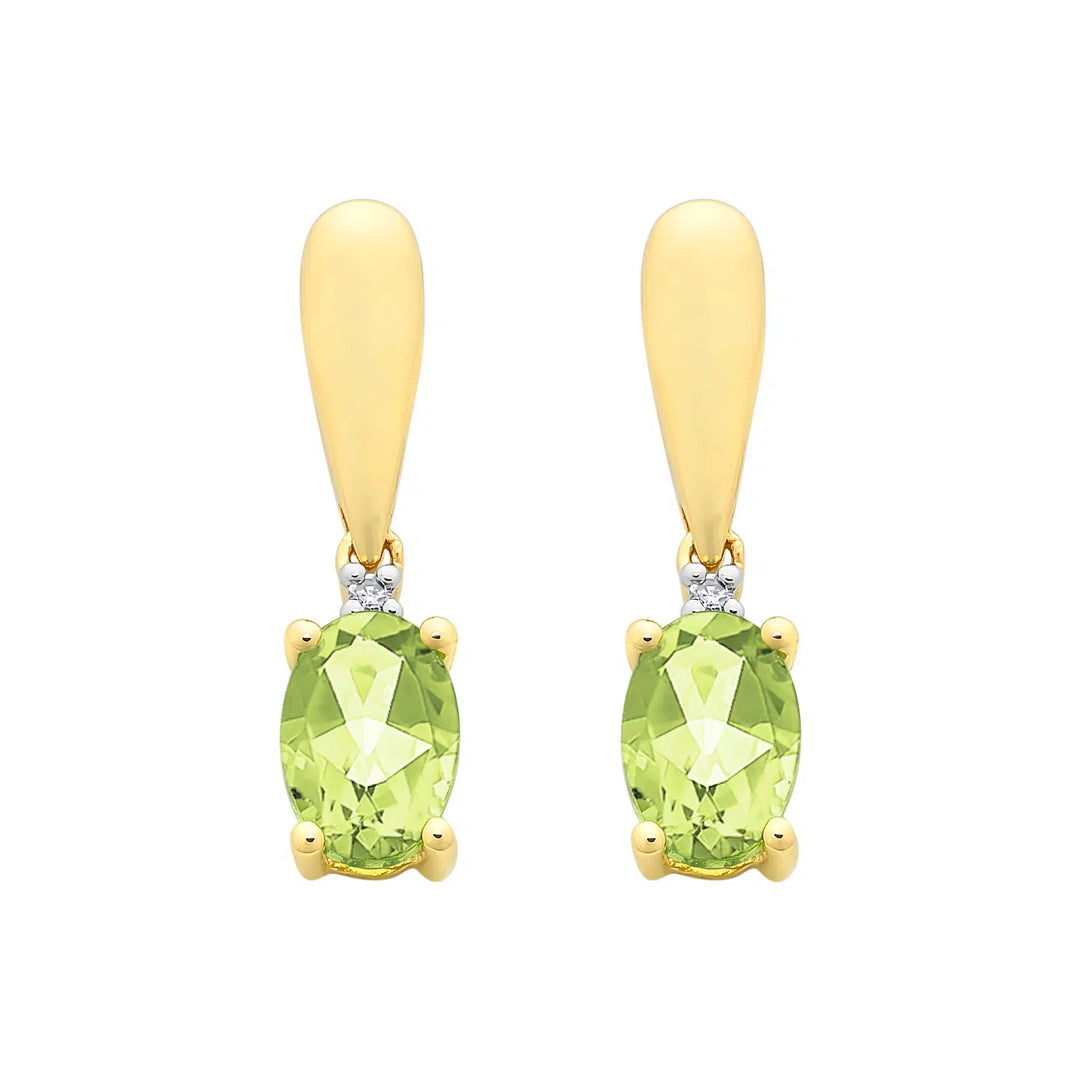 9K Yellow Gold Peridot & Diamond Studs