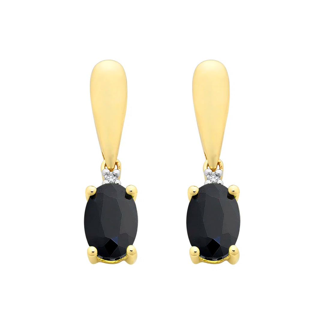 9K Yellow Gold Sapphire & Diamond Studs