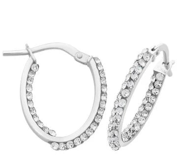 9CT WG S/Filled Oval Hoops With Swarovski Crystals