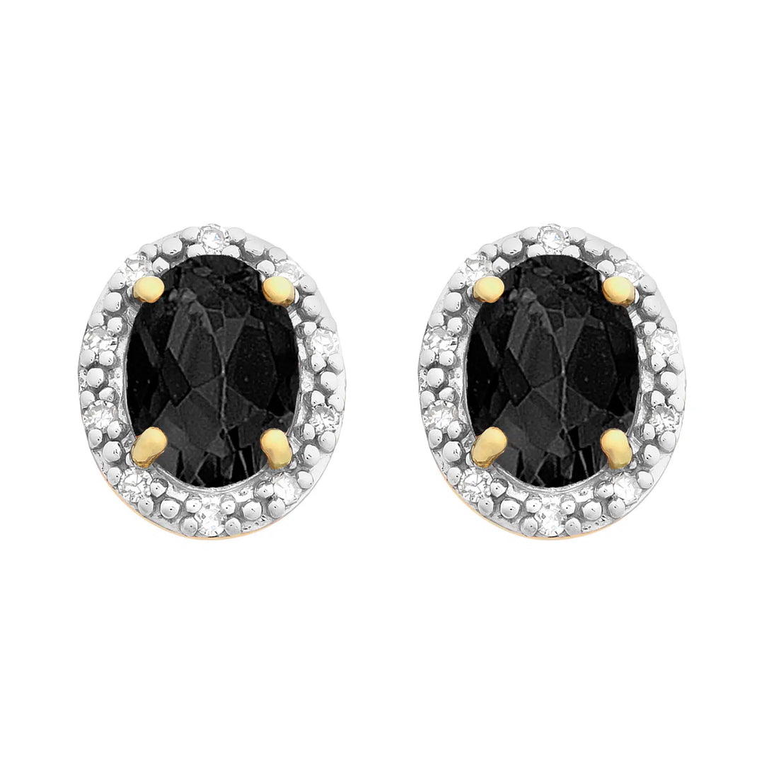 9K YG Natural Sapphire & Diamond Studs