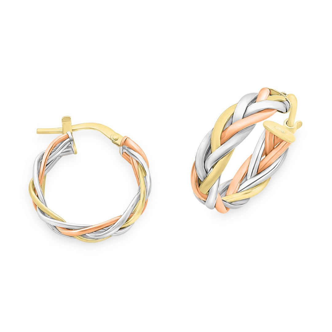 9K S/Filled 3 Tone Twist Hoops