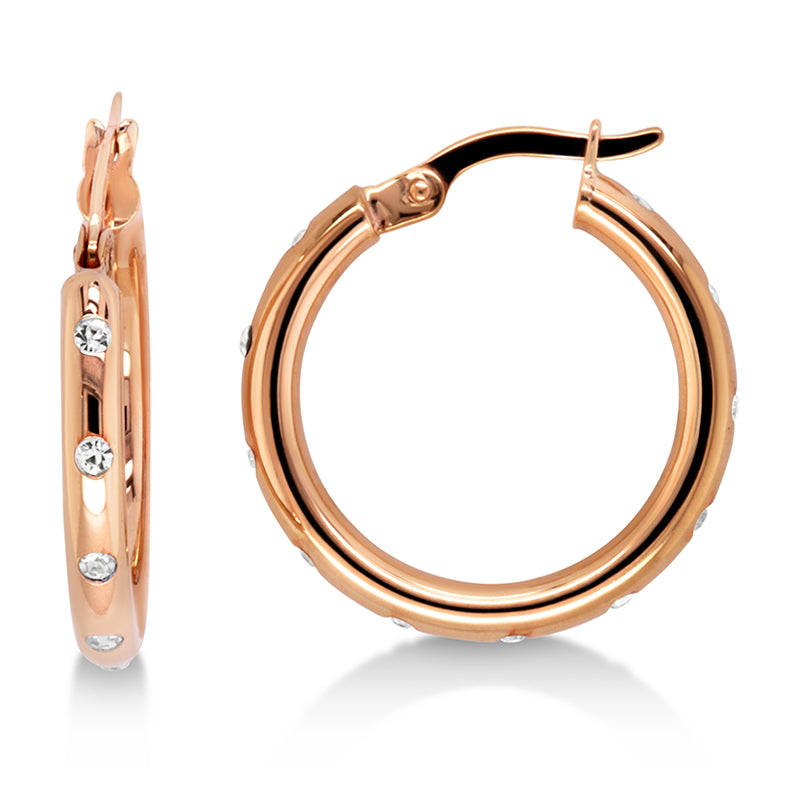9K ROSE GOLD SILVER FILLED CLEAR CZ HAMMER SET MEDIUM POLISHED HOOPS