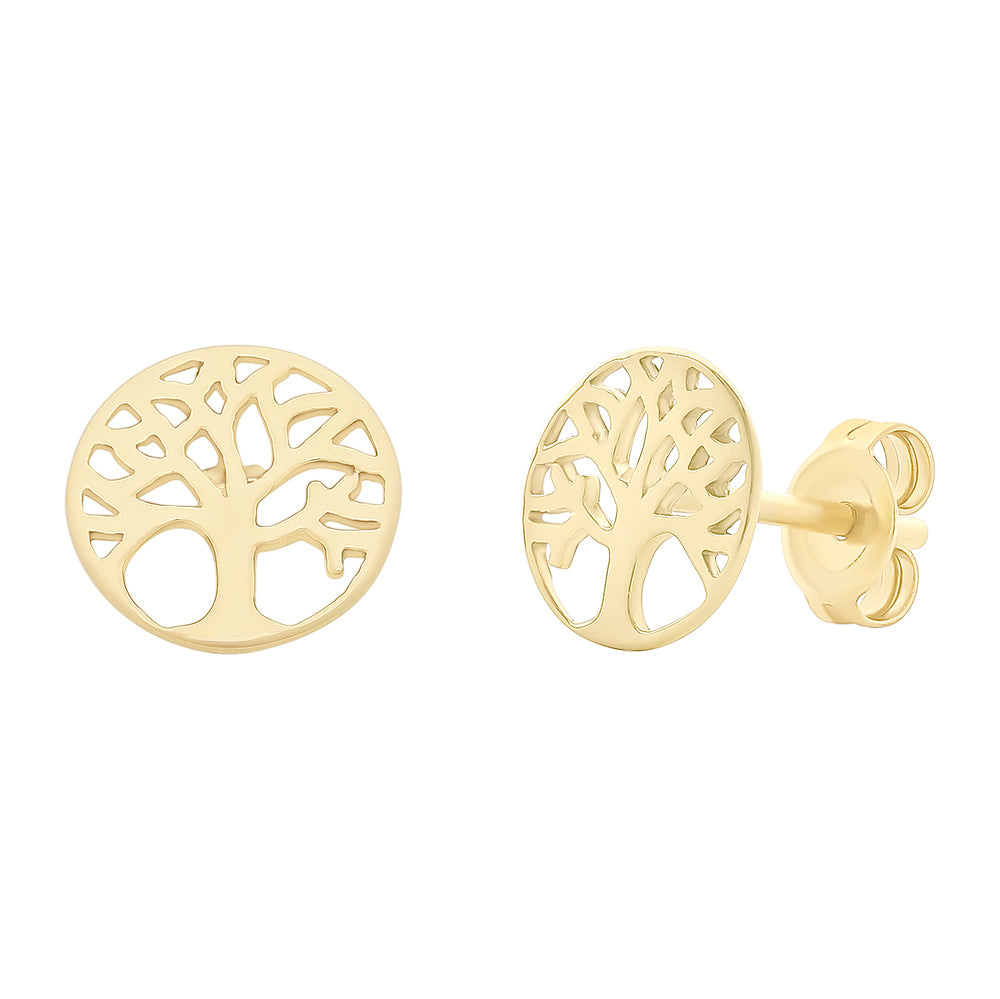 9K YG Tree Of Life Stud Earrings