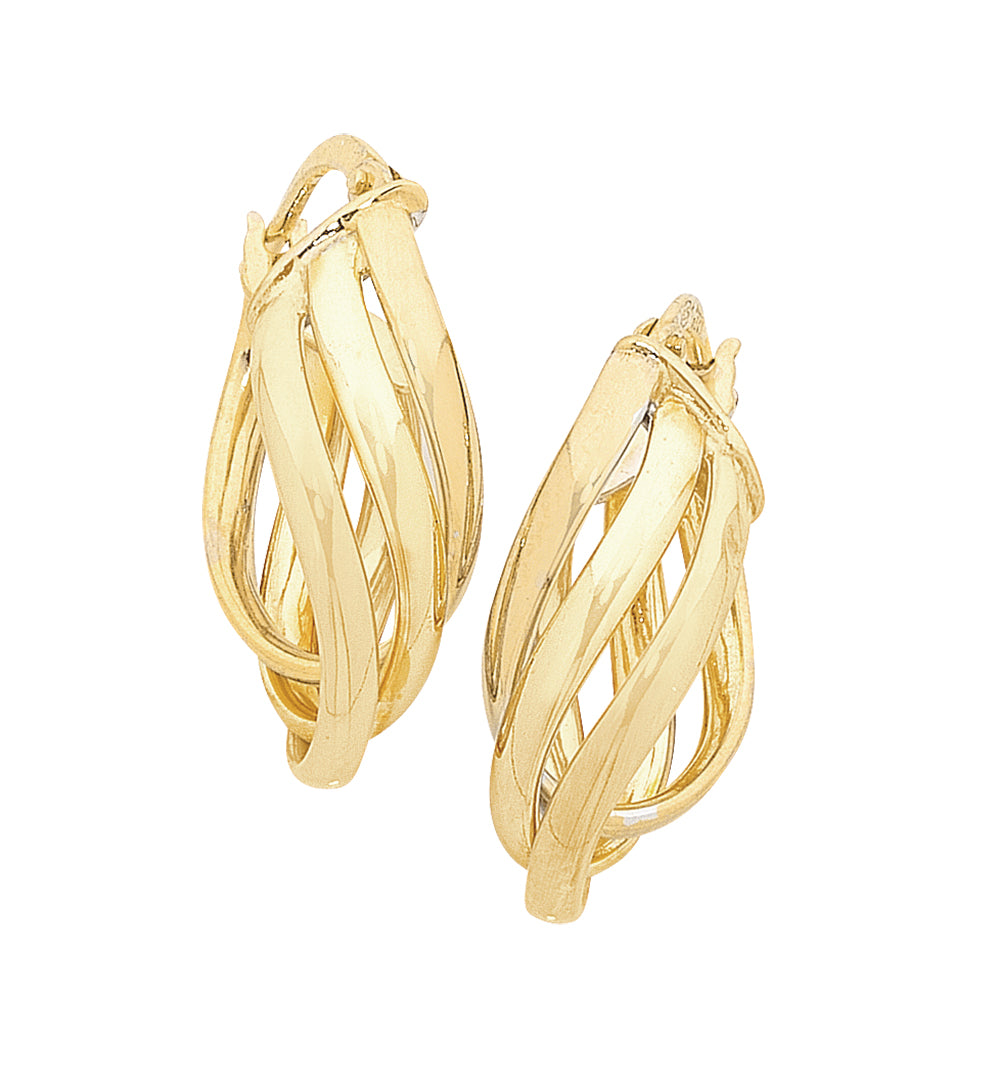 9K YG S/Filled Oval Triple Twist Hoops