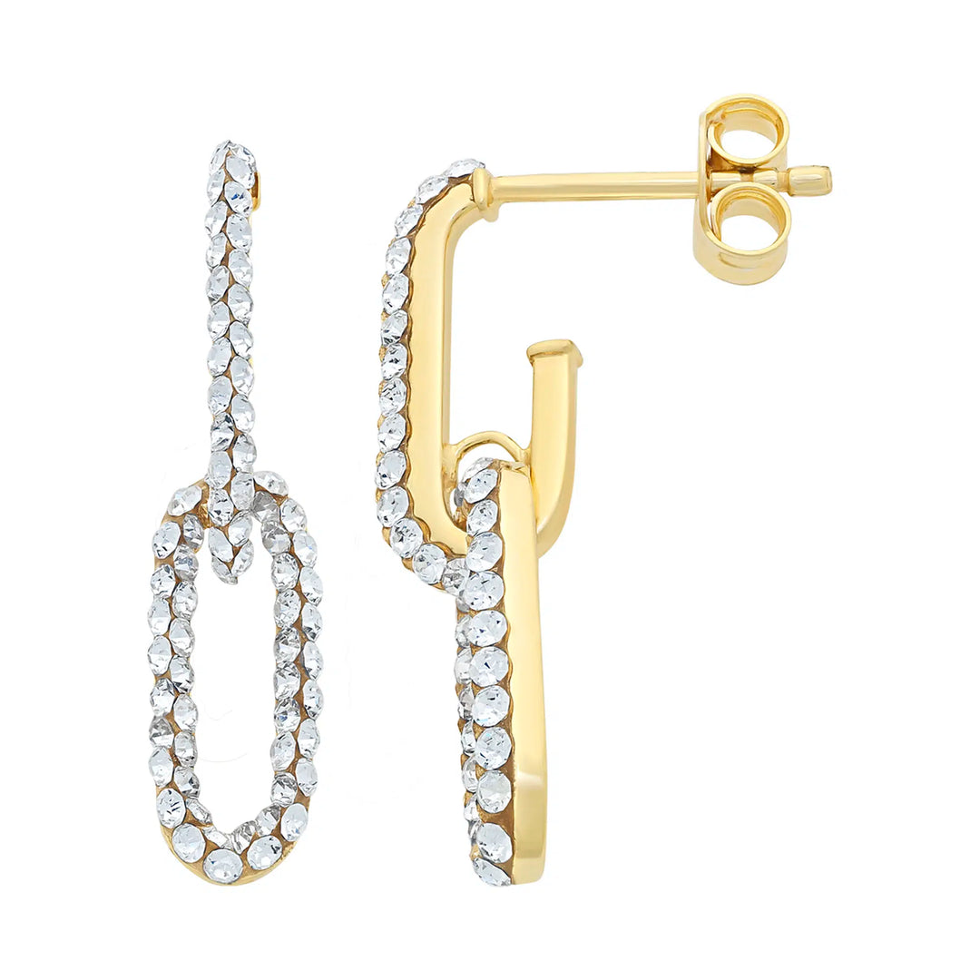 9K YG S/Filled Crystal Paperclip Drop Studs