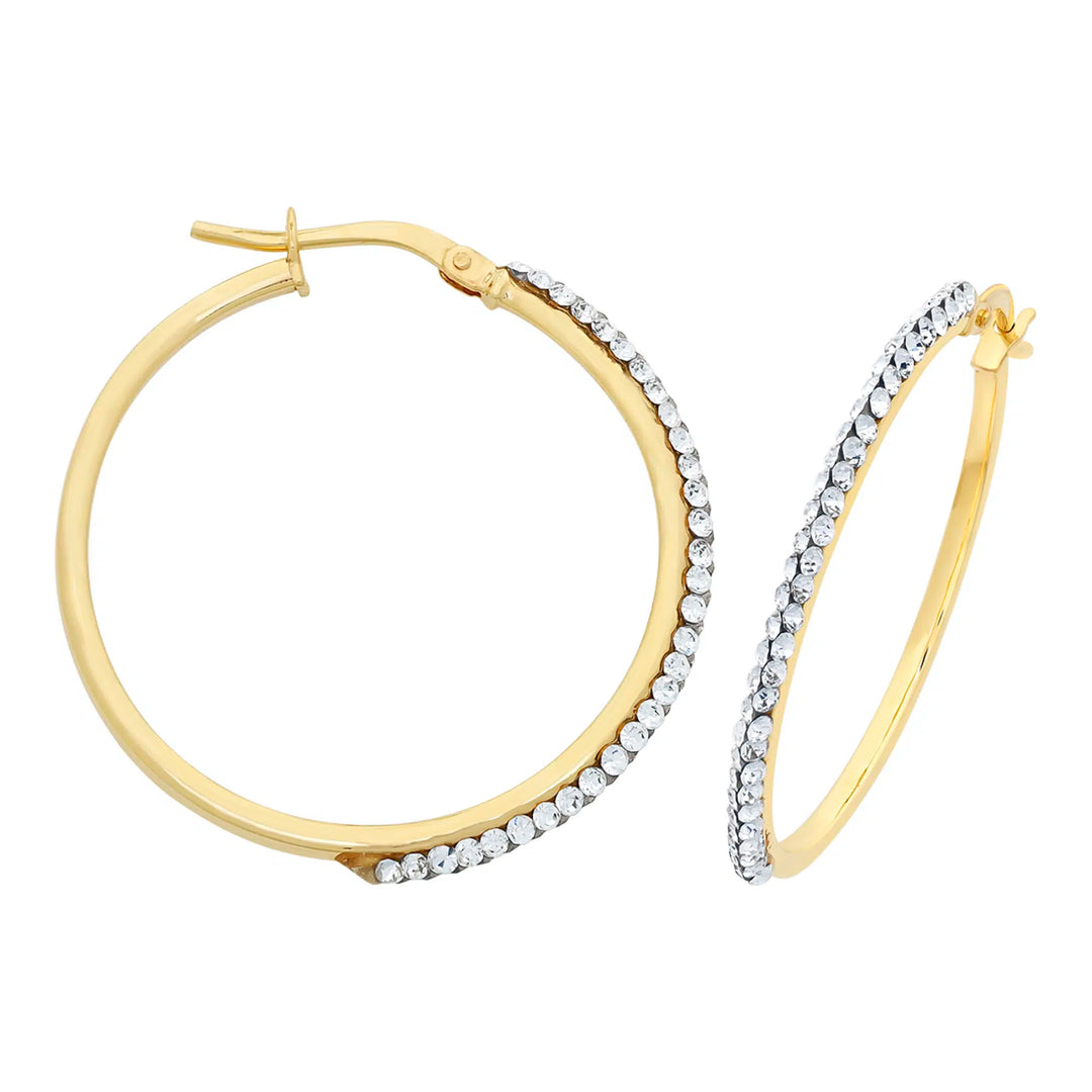 9K YG S/Filled Crystal Hoops