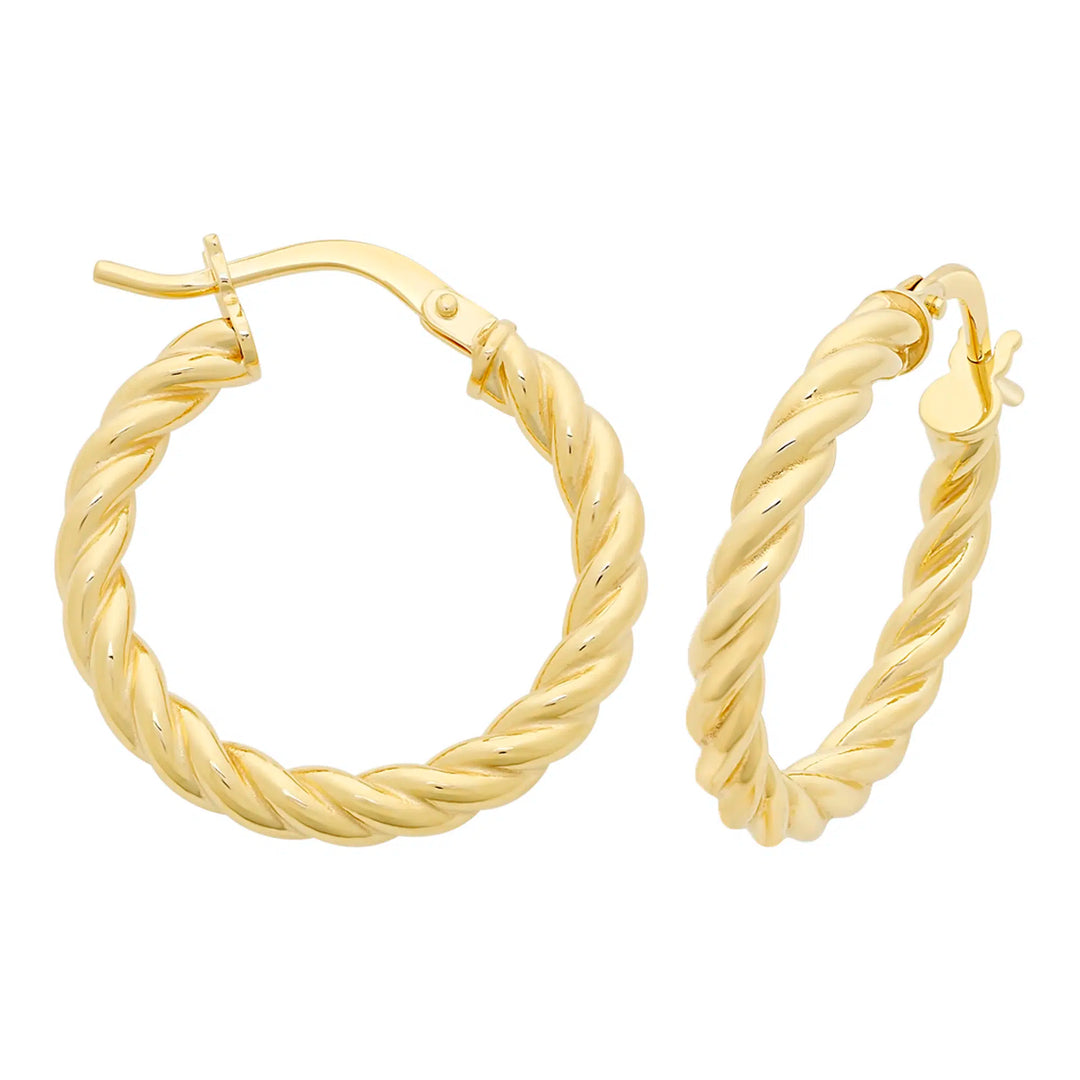 9K YG S/Filled Medium Twist Hoops