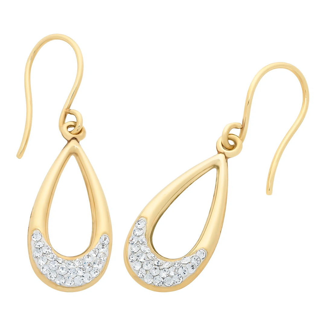 9K YG Crystal Teardrop Shephook Earrings