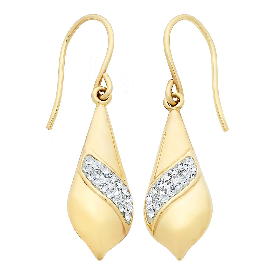 9K YG Crystal Teardrop Shephook Earrings
