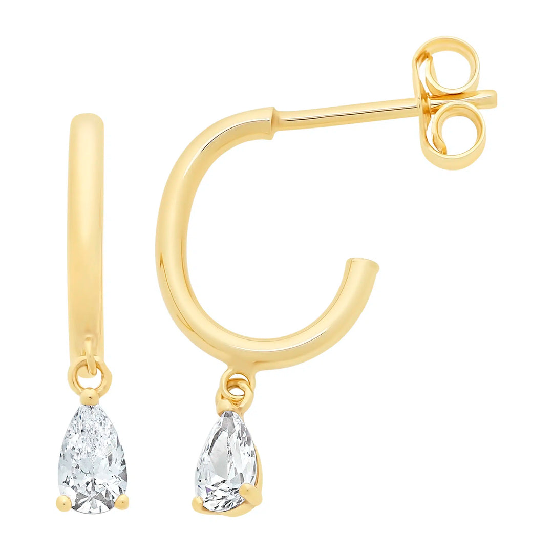 9K YG Hoop/Stud Pear CZ Drop Earrings