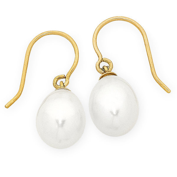 9k YG White Pearl Shephook Earrings