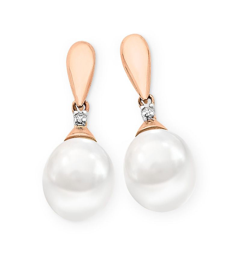 9k RG Diamond & Pearl Drop Studs