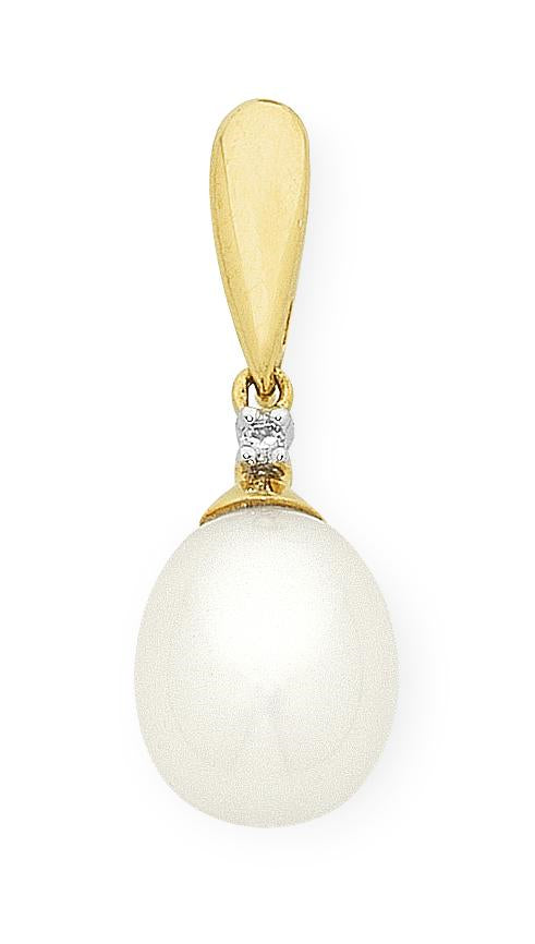 9k YG Diamond & Pearl Pendant