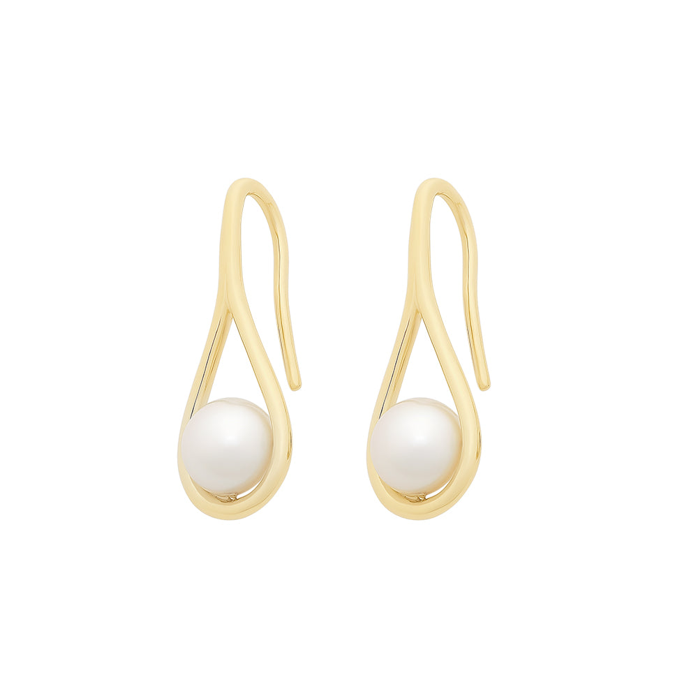 9K YG Pearl Hook Earrings