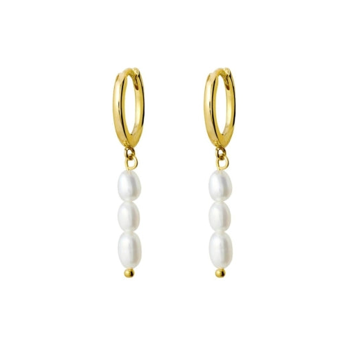 Sterling Silver Yellow Plated Fine Huggie Earrings With Freshwater Pearls