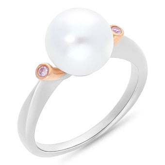9K WG/RG Argyle Pink Diamond & South Sea Pearl Ring