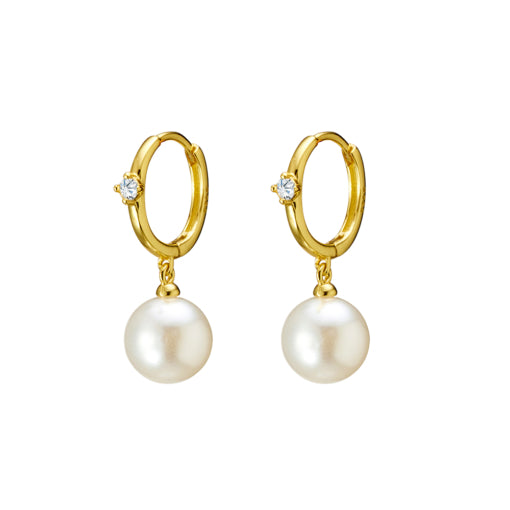 Sterling Silver Gold Plated Cz Detailed Hoop With Pearl Drop