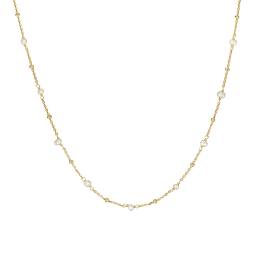 Sterling Silver Gold Plated Bead And Freshwater Pearl Necklace