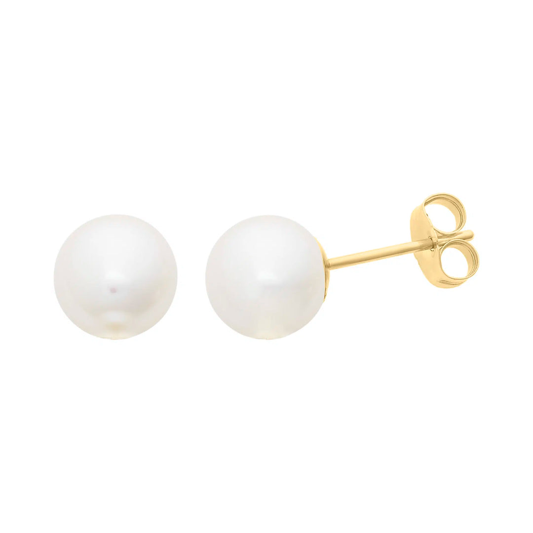 9CT YG White 8MM Fresh Water Pearl Studs