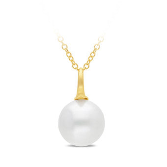 9K YG White Button Fresh Water Pearl Pendant