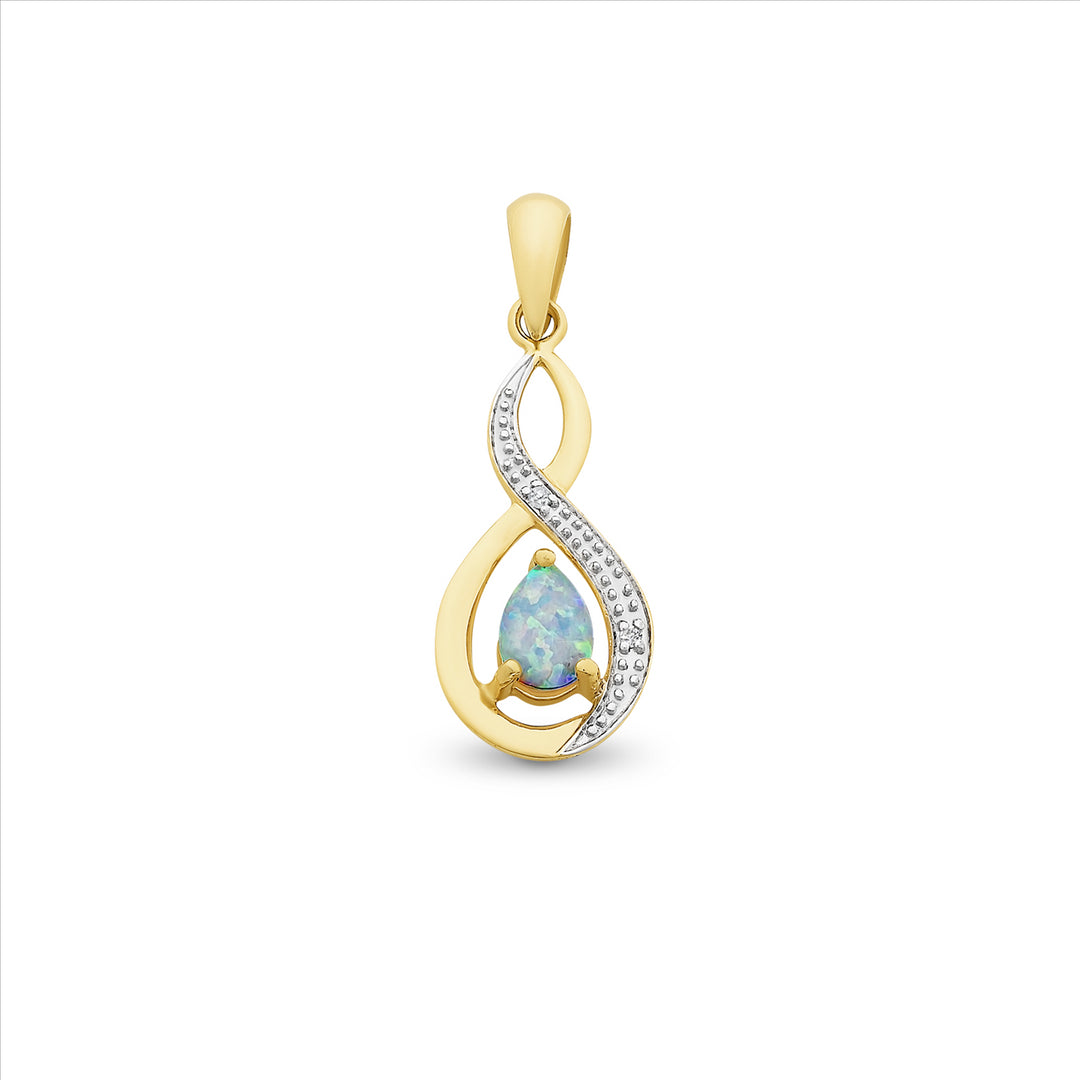 9k YG Opal & Diamond Drop Necklace