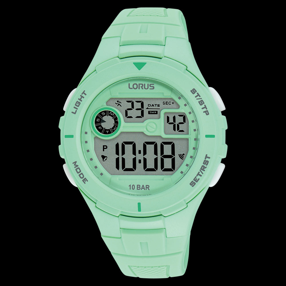 Lorus Youth Digital, Mint Green Silicone & 100M Water Resistant Watch