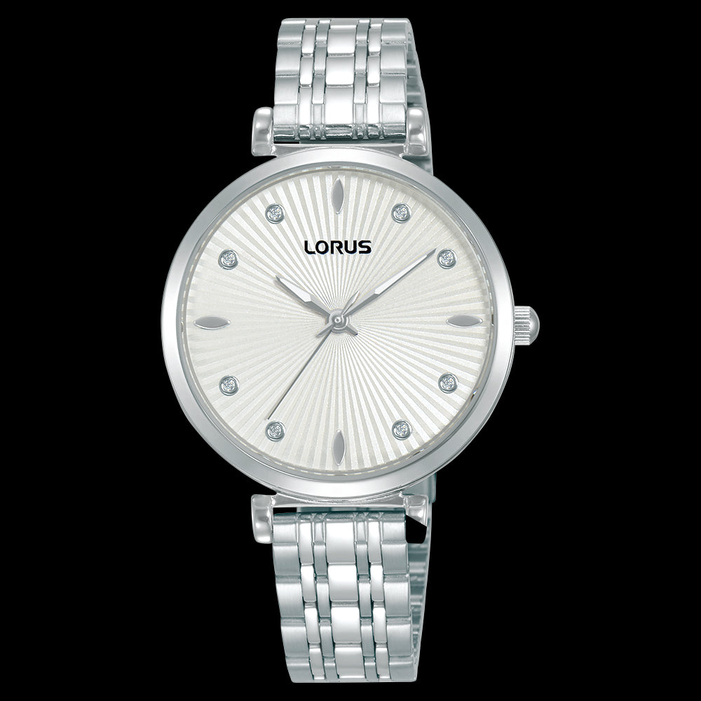 Lorus Stainless Steel Crystal Set White Dial Analogue Watch