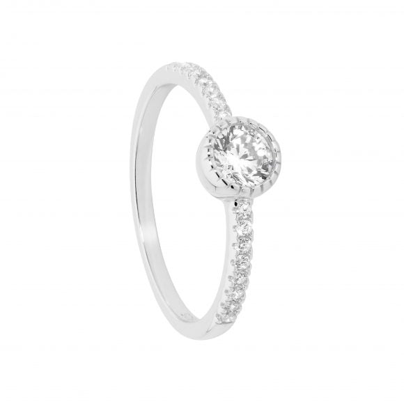 Ellani S/Silver 5Mm Wh Cz Crown Set Solitaire W/ Cz Band Ring Sz 8