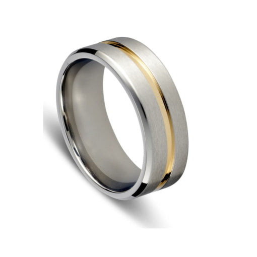 Blaze Stainless Steel Brushed Ring With Centre Gold Plated Band Sz 11