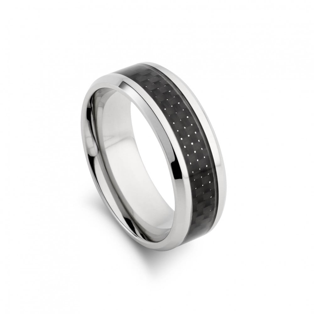 Blaze Mens Stainless Steel Ring With Carbon Fibre