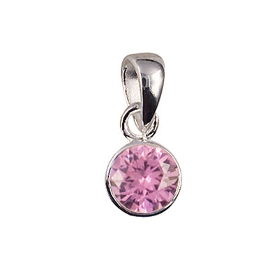 Sterling Silver October 6mm Bezel Set Cubic Zirconia Birthstone Pendant With Display Chain