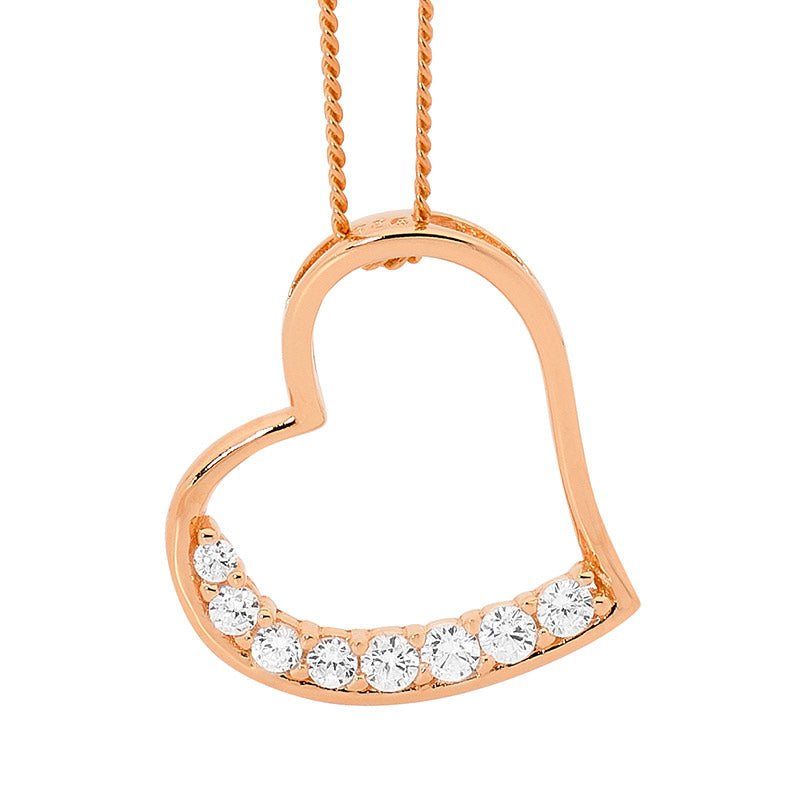 Ellani S/S Heart Pendant W/ 8 X Wh Cz & Rose Gold Plating