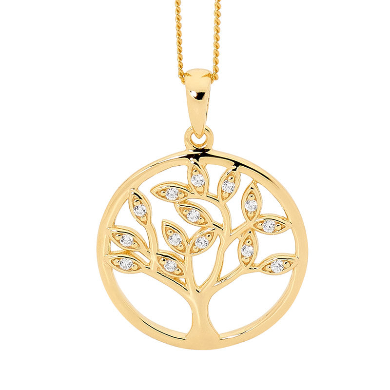 Ellani YG Plated CZ Tree Of Life Necklace
