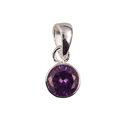 Sterling Silver February 6MM Bezel Set Cubic Zirconia Birthstone Pendant