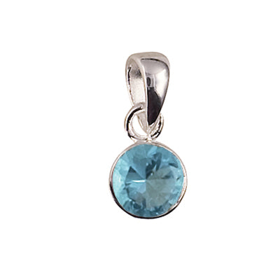 Sterling Silver March 6MM Bezel Set Cubic Zirconia Birthstone Pendant