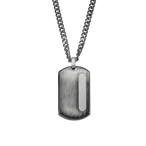 Blaze Stainless Steel Men’S Necklace With Detailed Black Dogtag