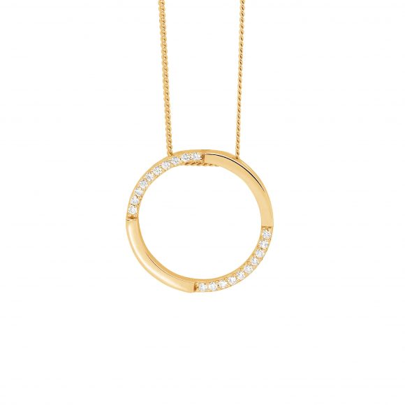 Ellani S/Silver White Cz 20Mm Open Circle Pendant W/ Gold Plating