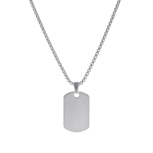 Blaze stainless steel men’s matte dog tag pendant necklace with box chain