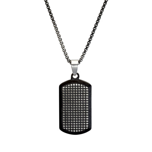 Blaze stainless steel men’s antique finish dog tag pendant necklace with box chain
