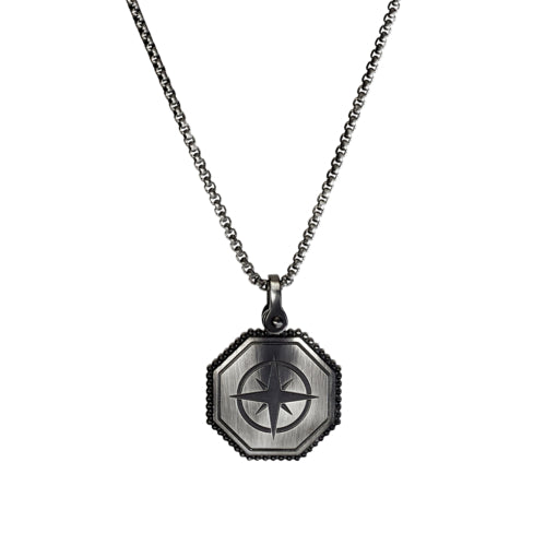 Blaze Stainless Steel Men’s Compass Rose Pendant Necklace In Antique Finish