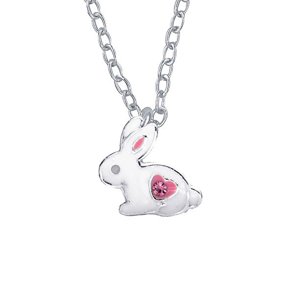 Silver White Enamel Rabbit Necklace
