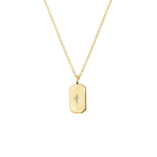 YG Plated Rectangle CZ Pendant Necklace