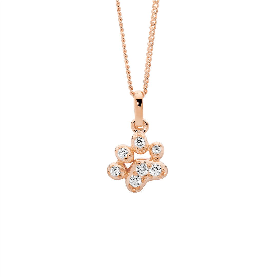 Ellani RG Plated CZ Paw Print Necklace