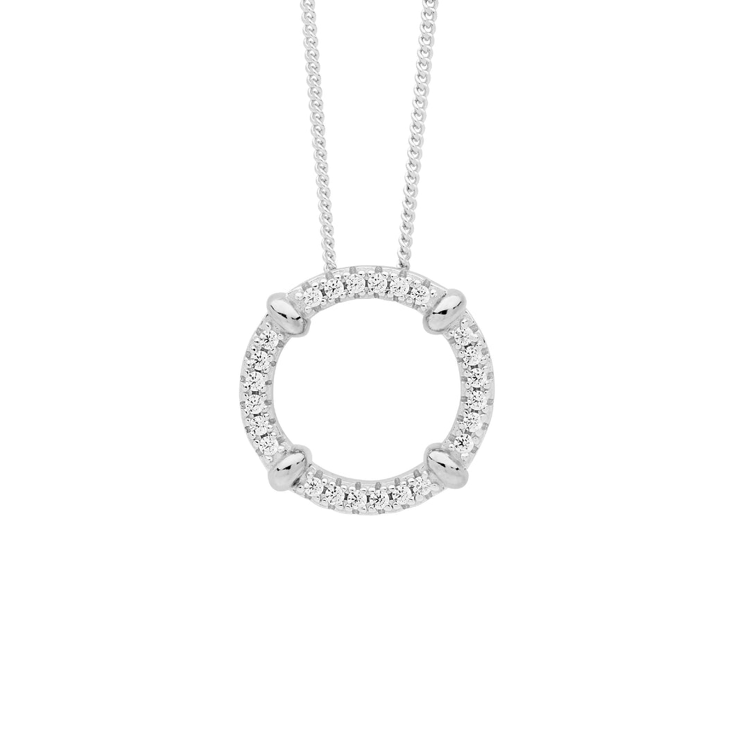 Ellani Silver CZ Circle & Bead Necklace