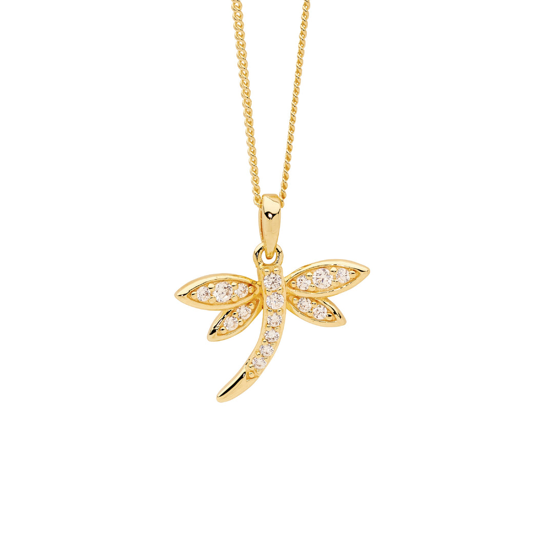 Ellani YG Plated CZ Dragonfly Necklace