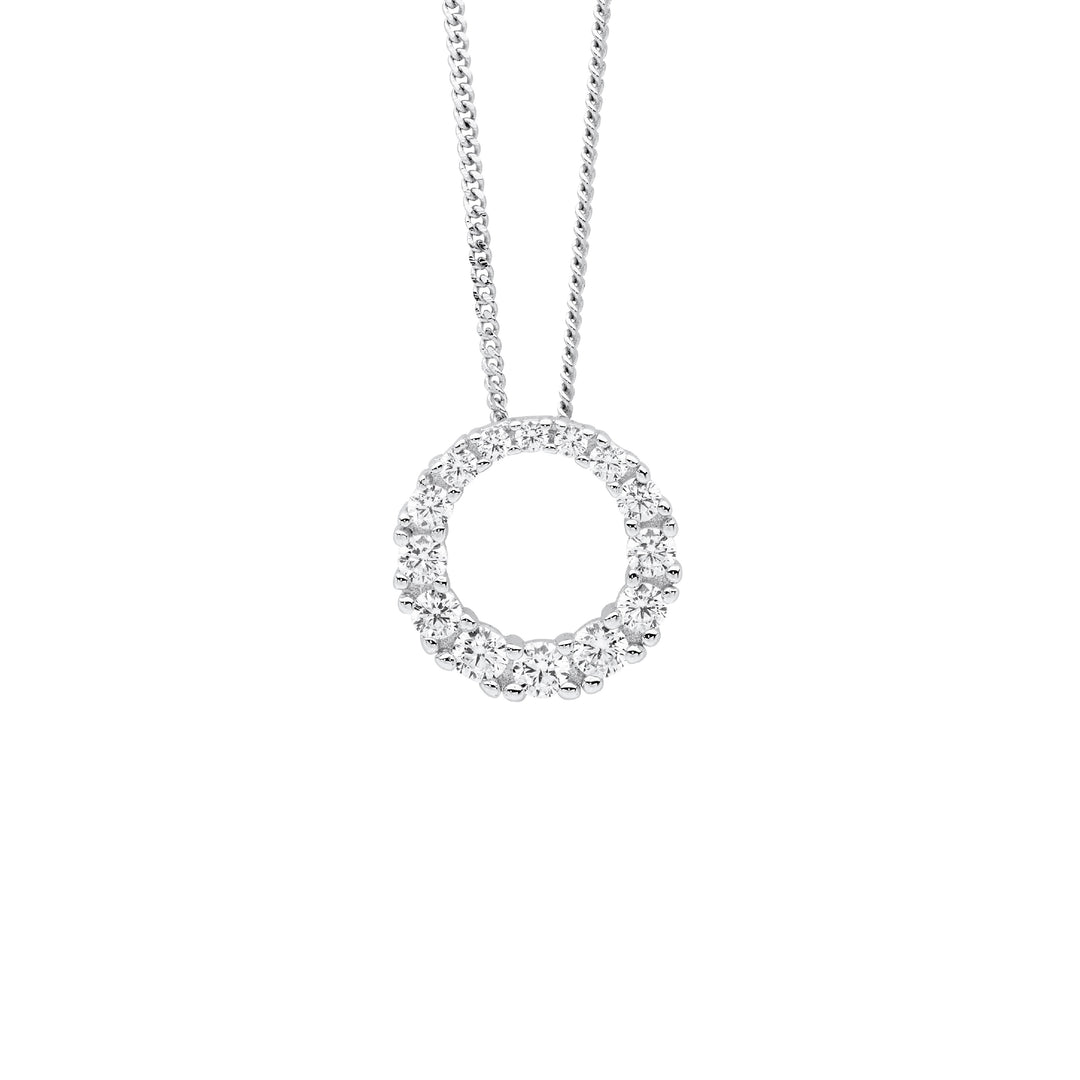 Ellani Silver Graduated CZ Circle Necklace