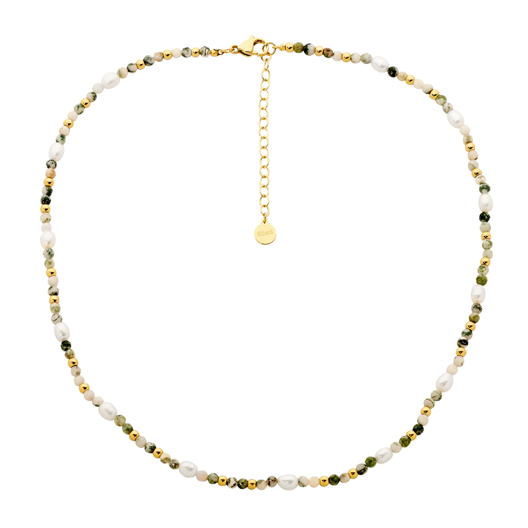 Ellani YG Plated Tree Agate & FWP Necklace