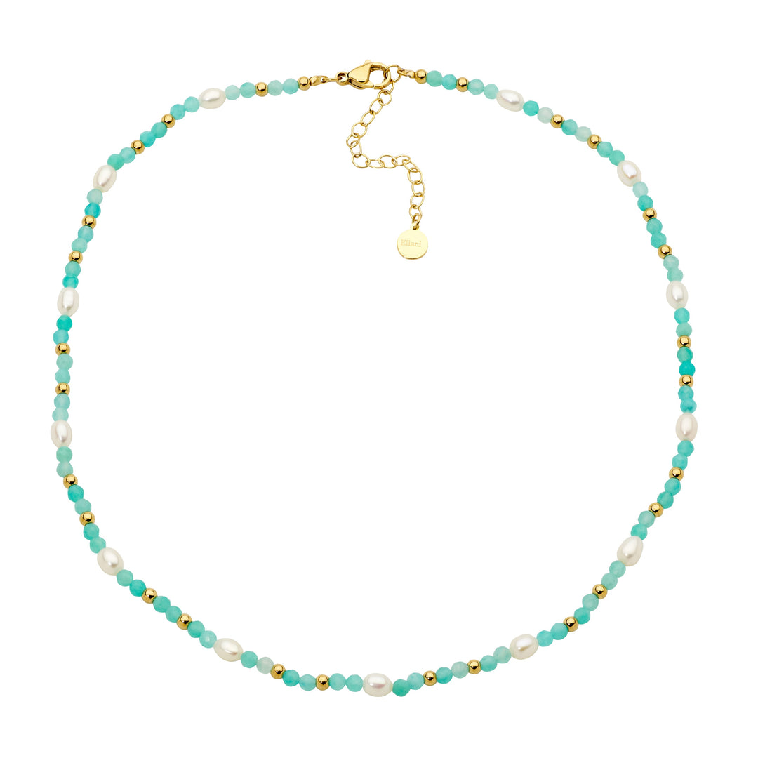 Ellani YG Plated Amazonite Bead & FWP Necklace